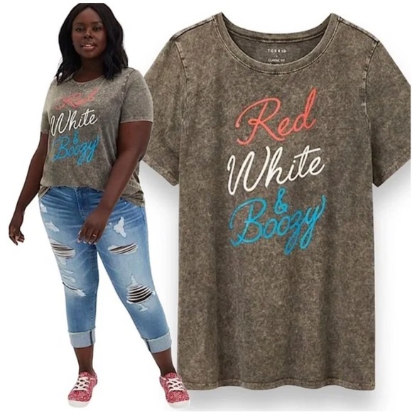 This TORRID Triblend Jersey Black Wash Red White Boozy Tee - Picture 5 of 7